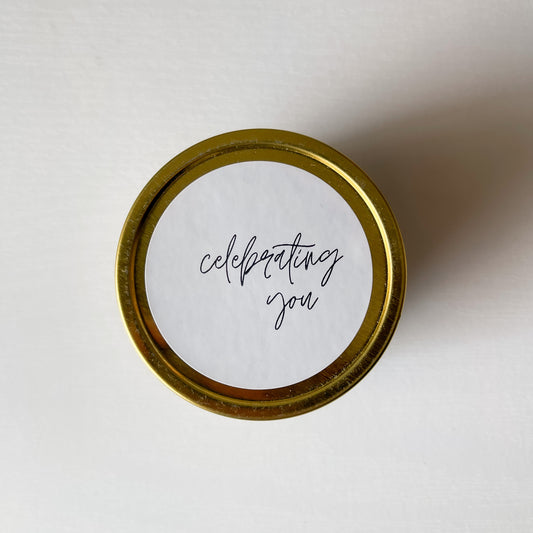 "Celebrating You" Gold Tin Candle