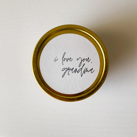 "I Love You, Grandma" Gold Tin Candle