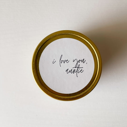 "I Love You, Auntie" Gold Tin Candle
